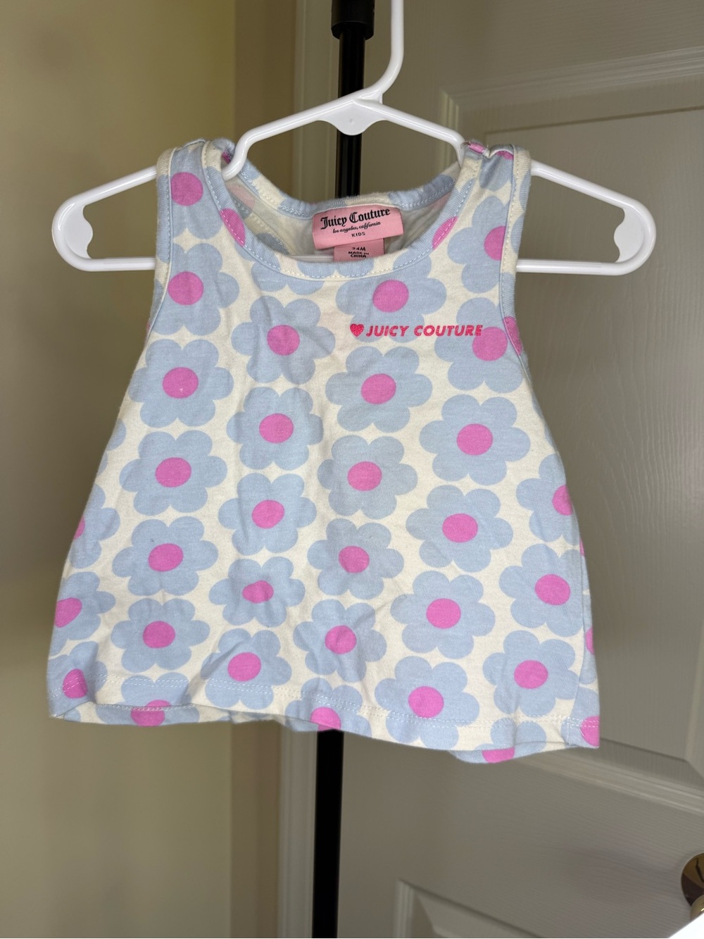 Juicy Couture Floral Daisy Print Tank Top in White, Blue & Pink